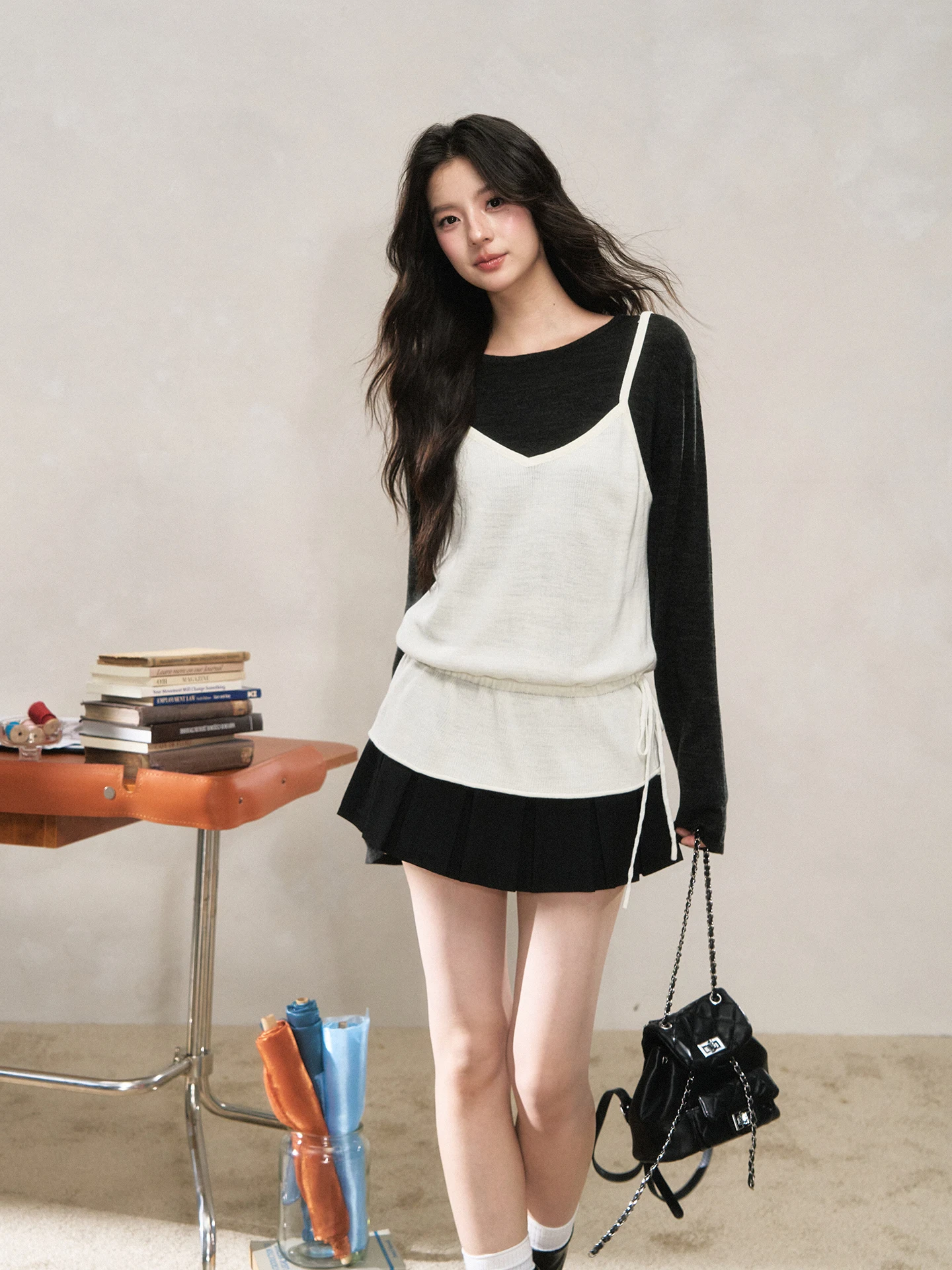 

Slim Fit Women's Sweater Vest Set 2025 Autumn Korean Sle Versatile Outerwear Casual Comfortable Breathable Long Sve