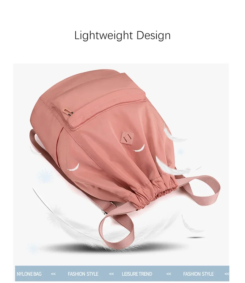 Portable Women Drawstring Backpack Lightweight Girl Travel Daypack Waterproof Nylon Shopping Bag Sports Hiking Swimming Bagpack