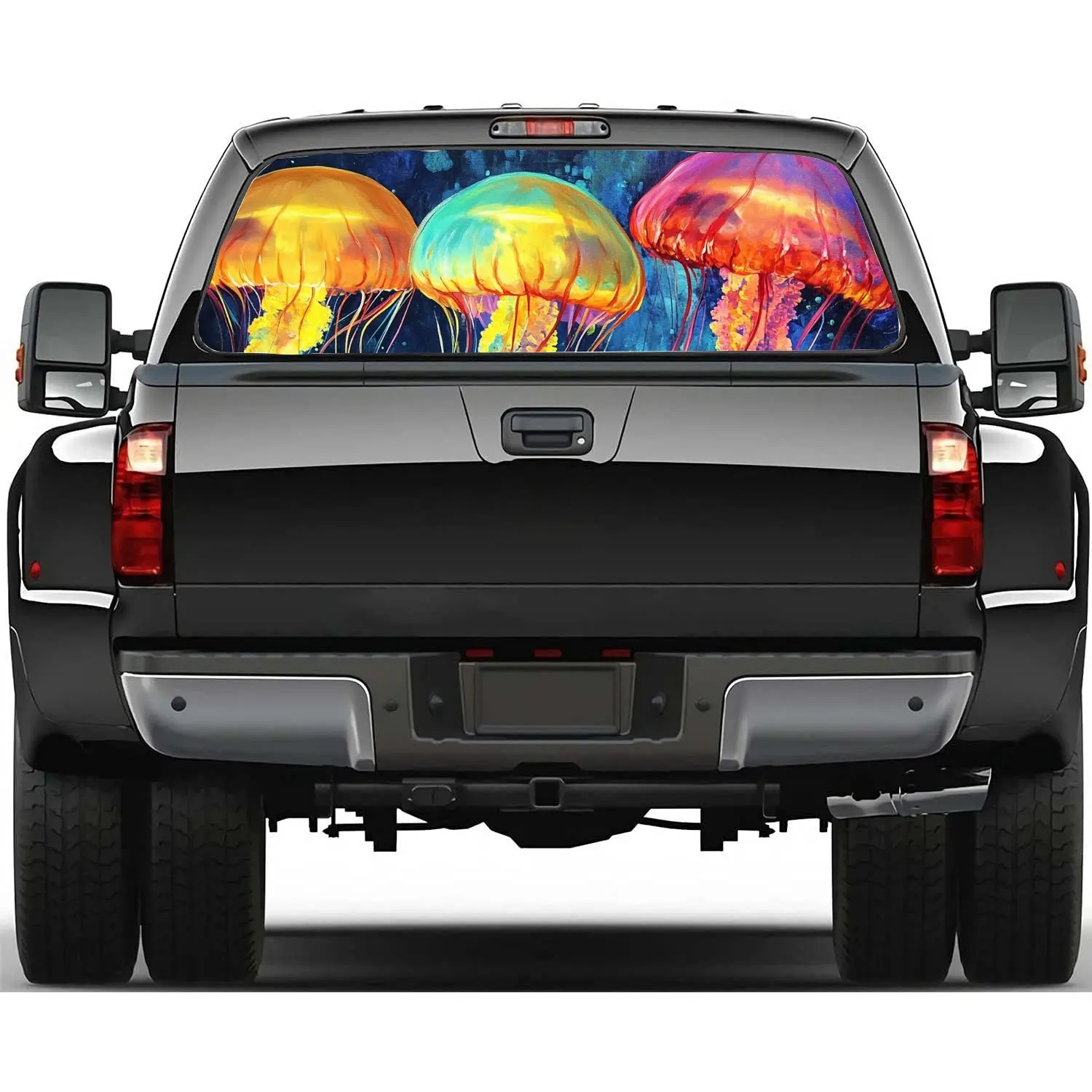 Underwater Glowing Jellyfish Car Rear Windshield Sticker Truck Rear Window See Through Perforated Back Window Vinyl Decal Decor