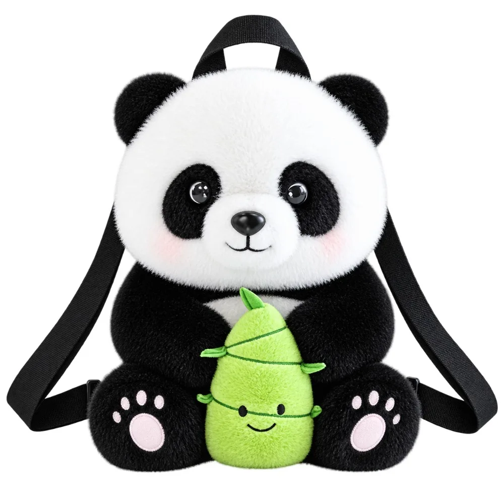 Gifts Soft Panda Backpack Cartoon with Bamboo Shoot Cartoon Animal Backpack Cute Adjustable Doll Backpack School Use