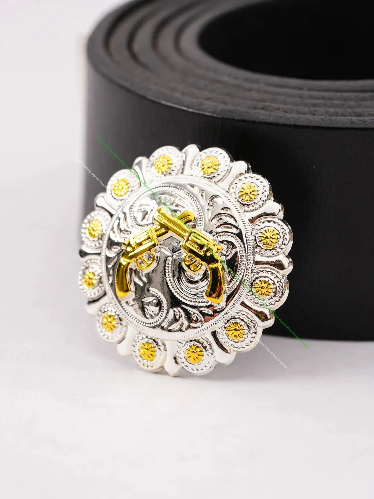 5X38mm Bling srebrny zachodni złoty pistolet pistolet krzyżowy skórzany pasek koński Headstall siodła pinezki Conchos zachodni pasek wystrój — zdjęcie 2