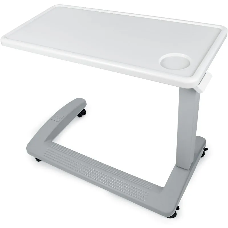 home.Medical Adjustable Overbed Bedside Table with Wheels (Hospital and Home Use), New Tabletop, Light Gray