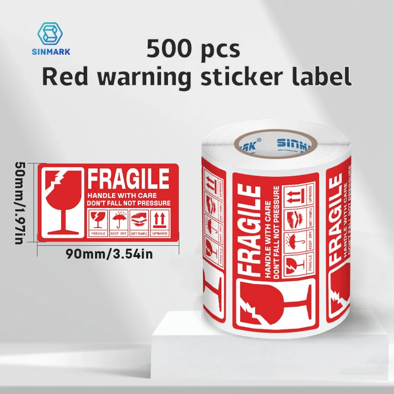 SINMARK  Fragile Warning Label Sticker 500pcs/lot Hazard Warning Sign Handle With Care Keep Express Label Adhesive