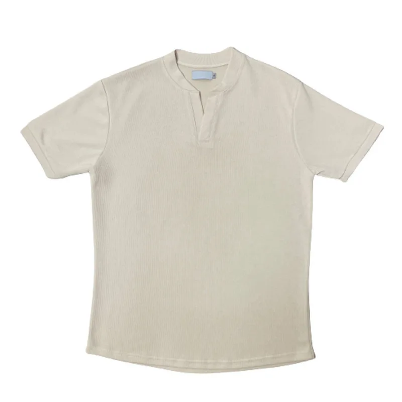 Korean Fashion Pure Cotton Men Short Sleeved Shirt V-neck Summer Breathable Casual Shirts Trend Simple Dark Blue Black Gray Top