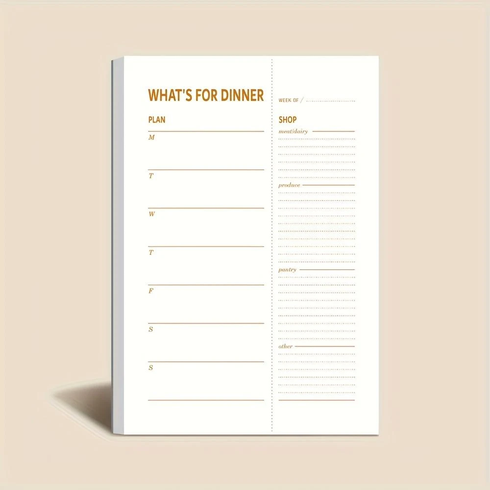 Cuaderno de Planificación Diaria de Dieta, 50 Hojas por Libro, Lista de Compras Desprendible, Diario de Preparación de Comidas, Menú para la Cena en Casa