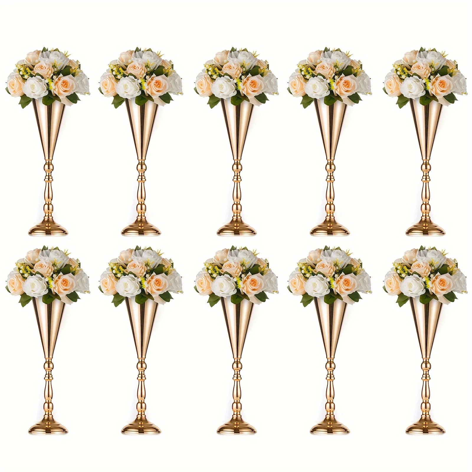 

10 золотых настольных ваз для цветов, высотой 16,5 дюймов, для украшения стола, центральное украшение для празднования годовщины.