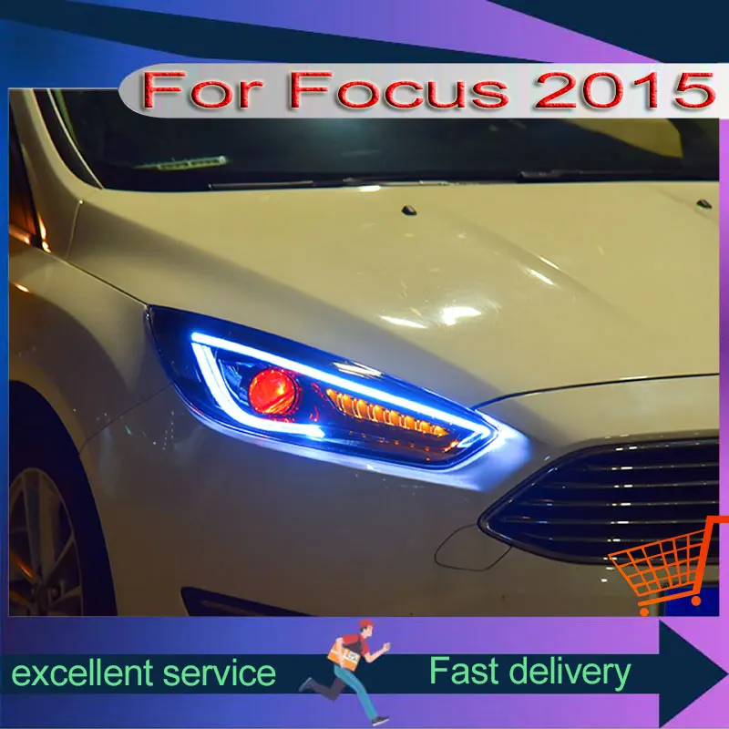 

Headlights For Ford Focus 2015 Car Assembly Front Lamp Refit Projection Lens Xenon Streamer Turn Signal Daytime Running Lights