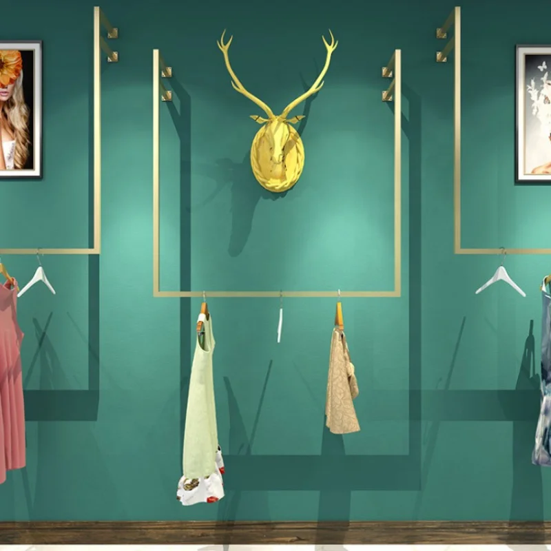 Custom, Fashion Messing Messing Goud Opknoping Kleding Jurk Display Rekken Meubeldoek Winkel Display Stand