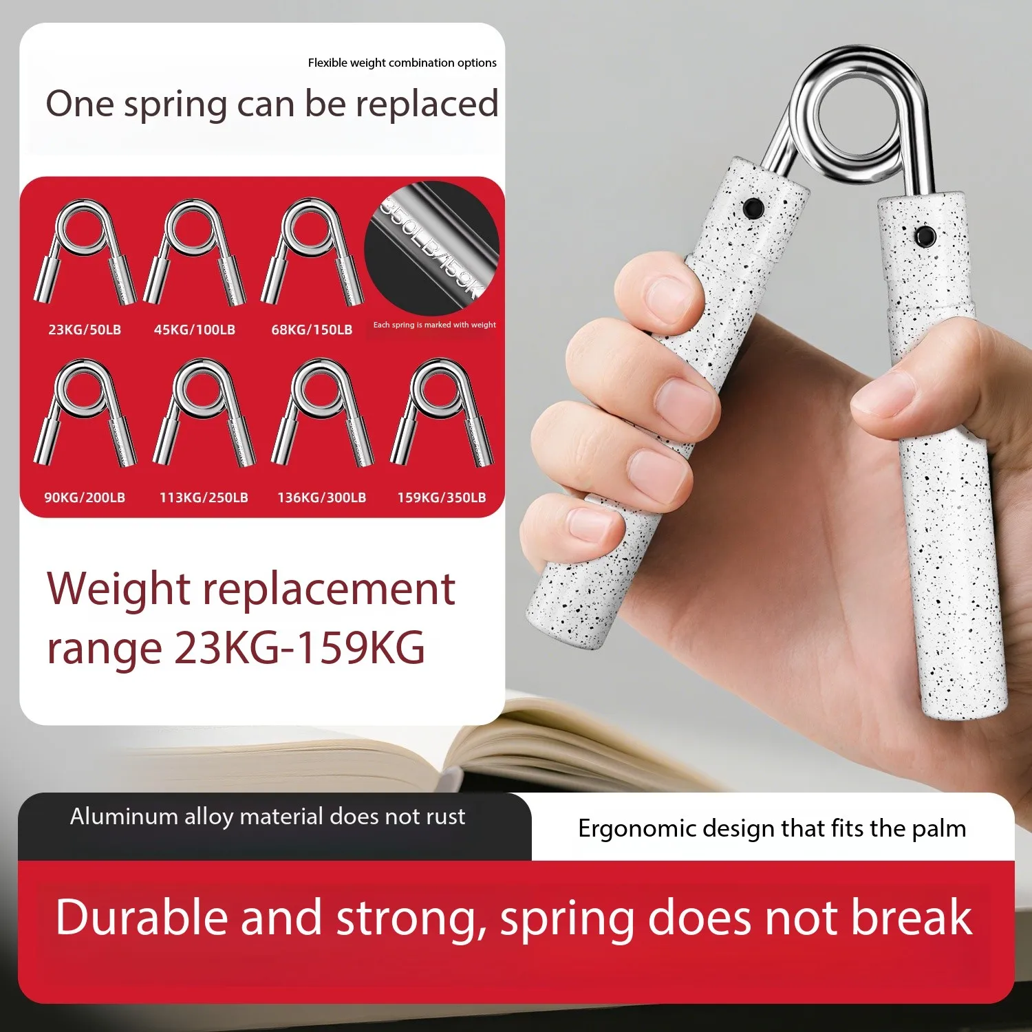 Aluminum alloy anti-slip handgrip, multi-level professional hand strength training, anti-break spring handgrip, ergonomic palm-s