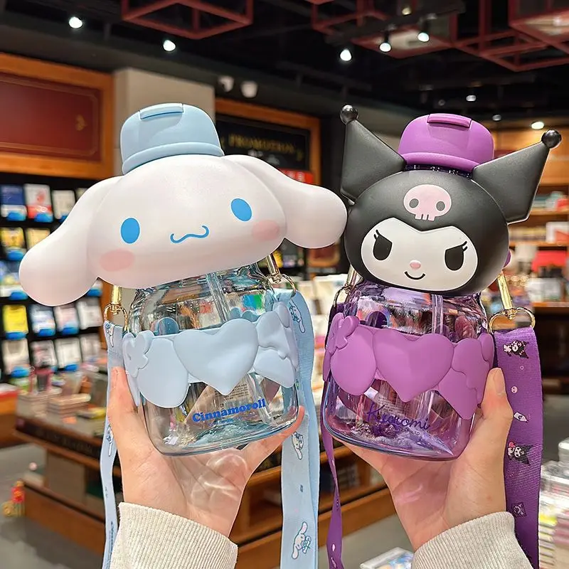 850ml Hello Kitty Kuromi Cinnamoroll Kawaii Children's Water Cup Summer Large Capacity Portable Water Bottle Big Belly Straw Cup