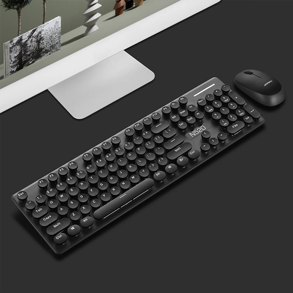 

Wireless Keyboard Mouse Set 104 Keys Retro Round USB Plug Play Gaming Ergonomic Fashion Business Gift Keyboard Mouse Combo