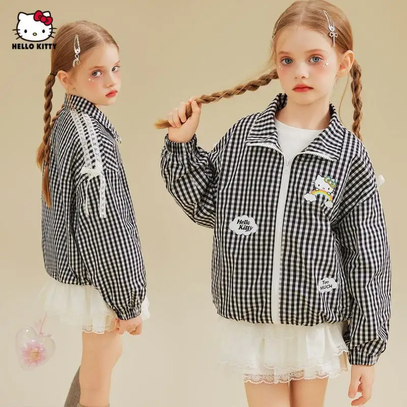 

Sanrio Hello Kitty Girl Coat Spring Autumn Tops Motion Casual Jacket Kawaii Anime Versatile Fashion New Style Children Clothing