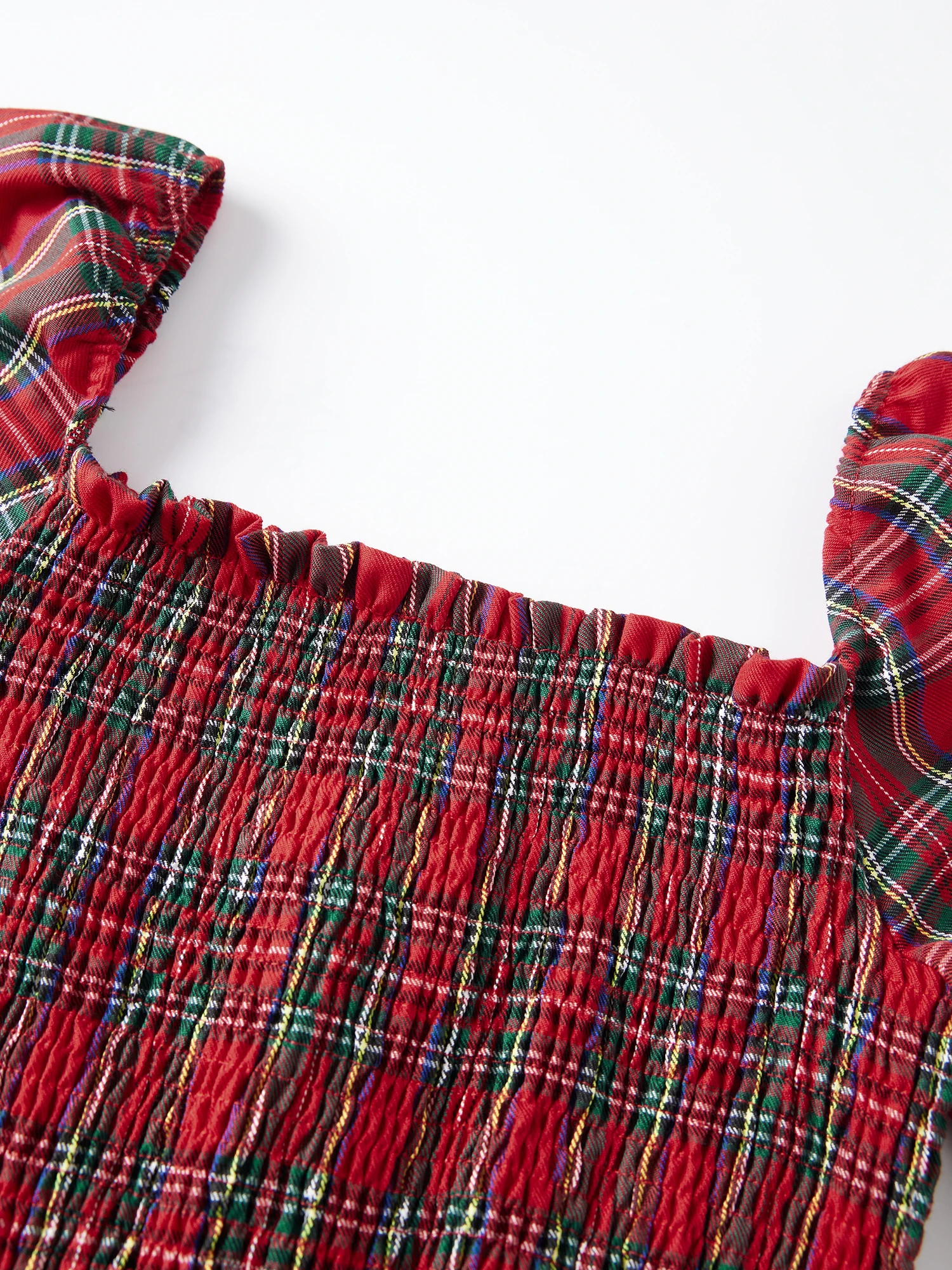 女性の夏のロング T シャツドレス パフスリーブ スクエアネック ハイウエスト チェック柄ドレス