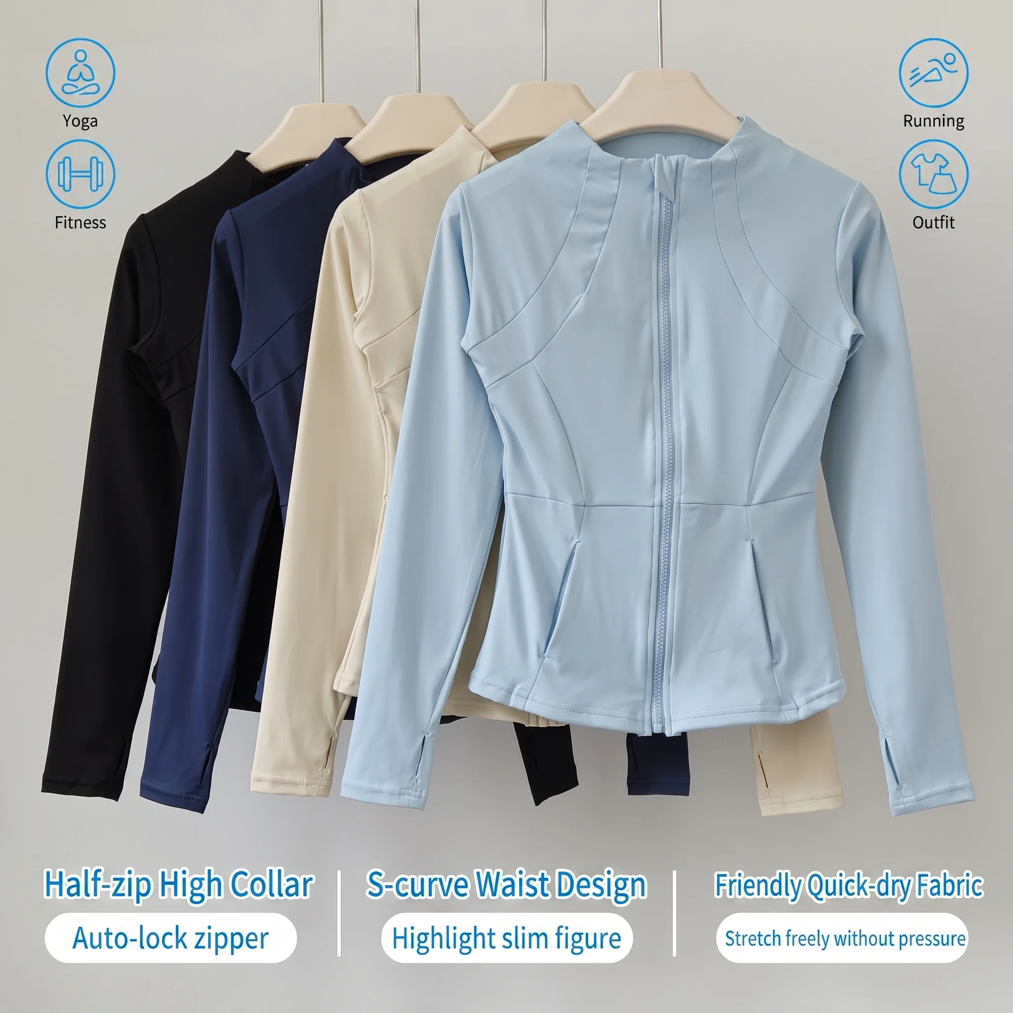 Damen Slim-Fit Langarm Yoga-Shirt Schnelltrocknendes Pilates-Oberteil für Laufen Training Fitness-Bekleidung Sportjacke – Detail 2