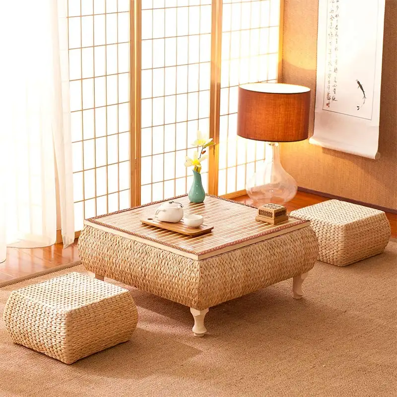 

Small Coffee Table With Storage Bamboo and Rattan Tatami Platform Low Table For Living Room Furniture Home Bay Window Balcony