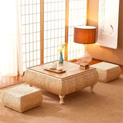 Mesa de centro pequeña con almacenamiento, plataforma Tatami de bambú y ratán, mesa baja para muebles de sala de estar, ventana salediza para el hogar y balcón