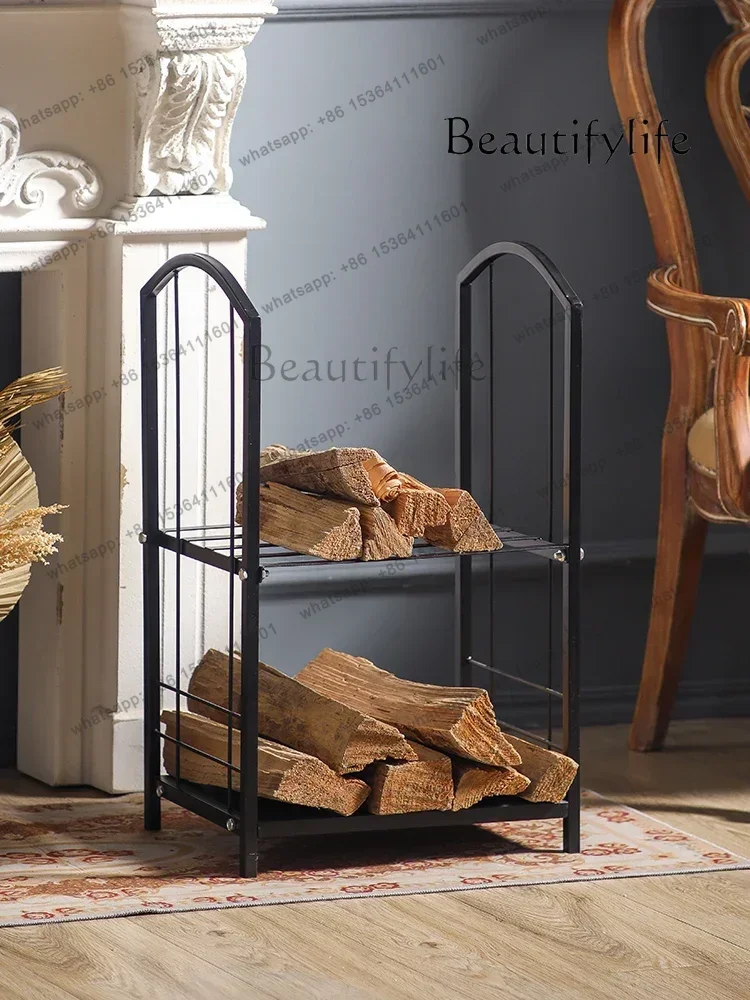 Fireplace Decoration, Firewood Shelves, Household Wrought Iron Storage, Villa Firewood Storage, Wooden Shelves Stacked