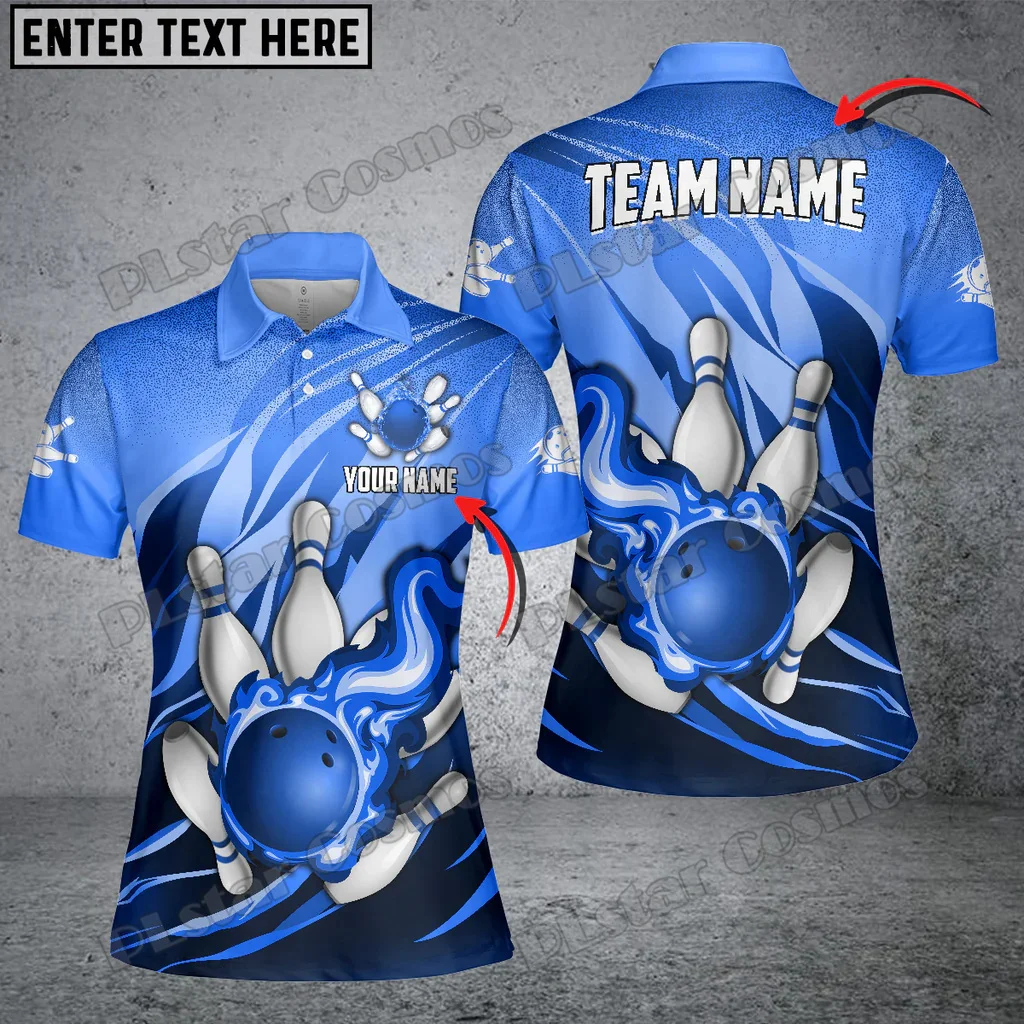 Bowling Ball And Pins Fire Storm Multicolor Custom Name 3D Printed Fashion Men's Polo Shirt Summer Unisex Casual Shirt POL242
