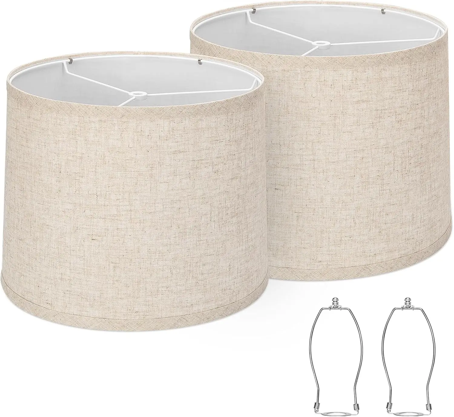 

Lampshades Set of 2, Drum Lampshades 11.6" Top x 12.6" Bottom x 9.8" High, Medium Lampshades (Spider Fitter), Beige L