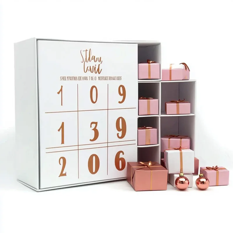 Customization.Wholesale Custom Empty 12 Days Pink Christmas Advent Calendar Box Rigid UV Matt Lamination Beauty Embossing Recycl
