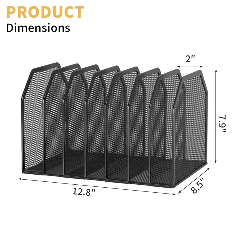Металлический 7-секционный органайзер для папок с файлами для стола, вертикальный офисный держатель для файлов, сетчатый сортировщик документов, хранение книг, переплет