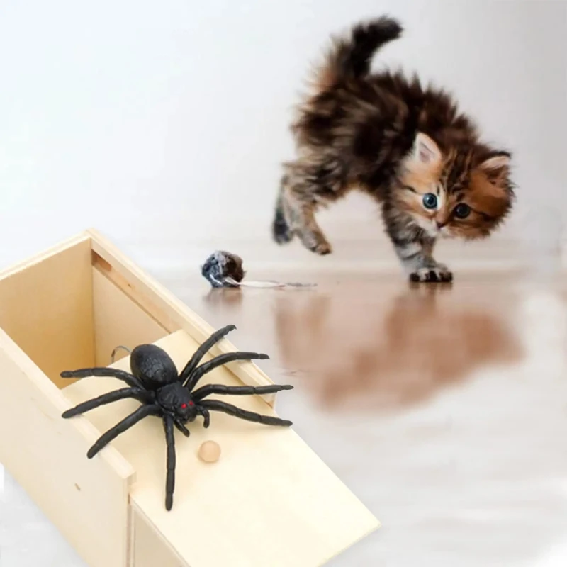 Trick Spider Funny scurn Box scatola nascosta in legno Quality Prank scatola per spaventare in legno giochi divertenti scherzo trucco amici giocattolo regalo di Halloween