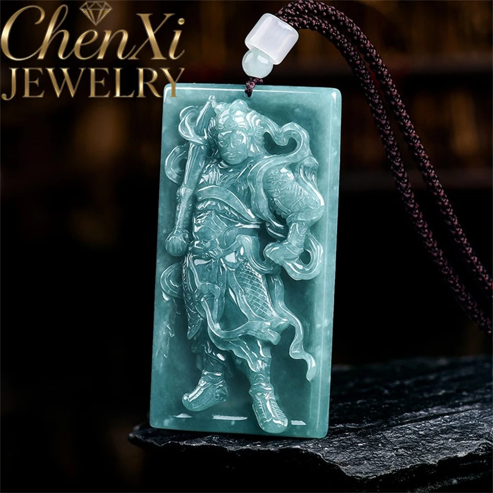 

Natural Genuine A-Grade Ice-Colored Jadeite Blue Water ViTuo Bodhisattva Guardian Deity Pendant High-end Jewelry Gift Amulets