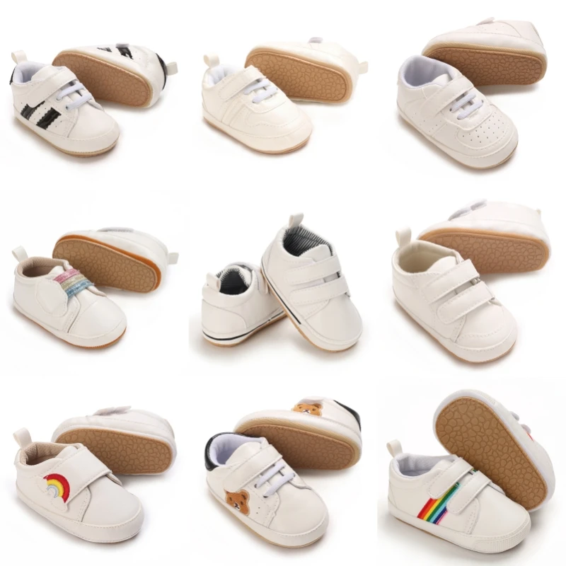 

Spring and Autumn White Rubber soled Baby Sports Shoes 0-12 Months Baby Outdoor Walking and Crawling Shoes