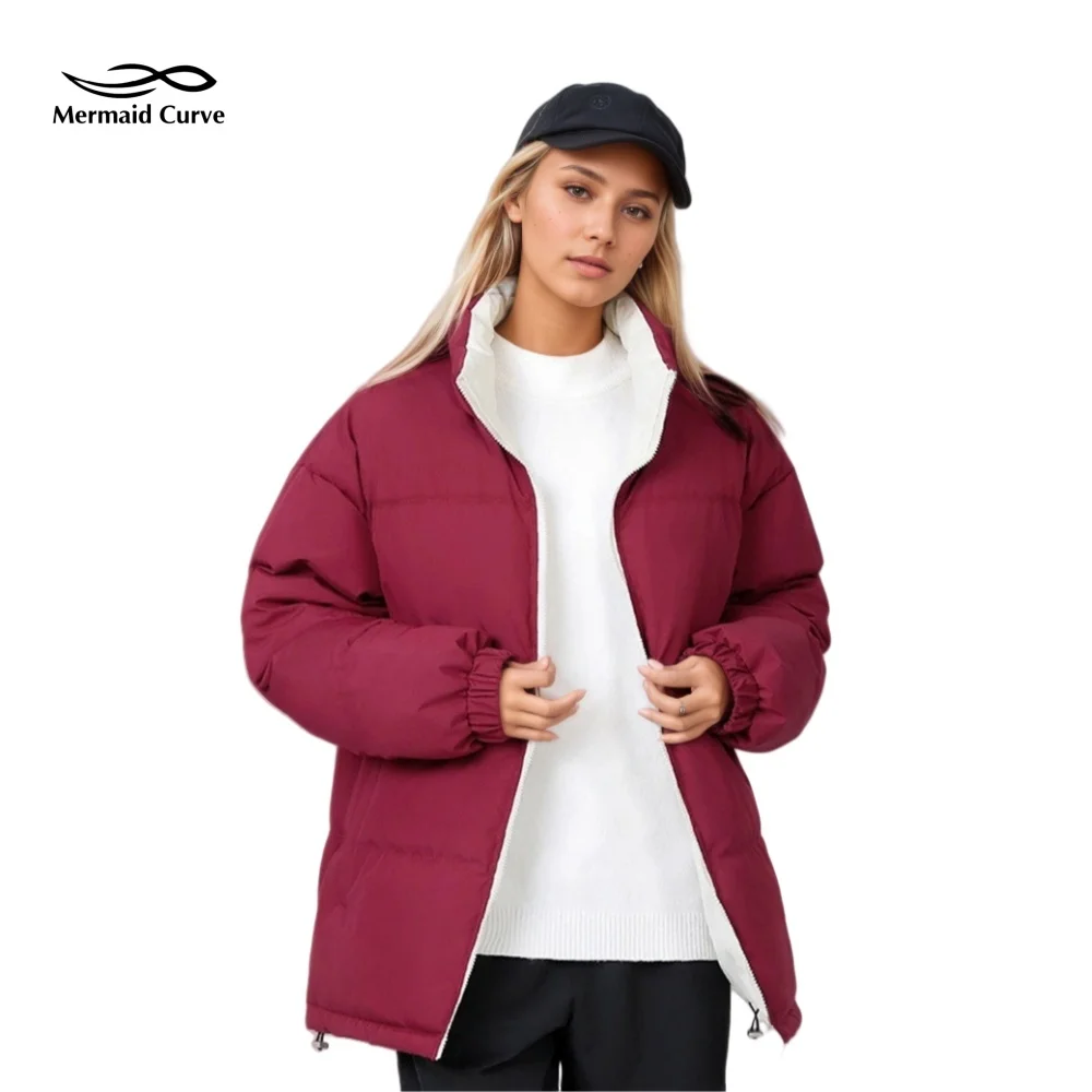 

Cotton Coat Winter Warm Women's Large Size Thickened Zipper Reversible Style Stand Collar Jacket Sports Casual Jacket