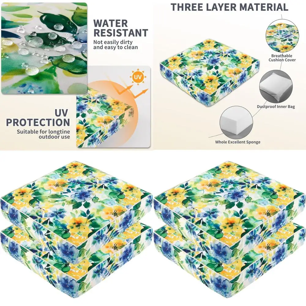 

Набор из 2 водонепроницаемых уличных подушек, 20x20x4 дюймов, цветочно-зеленый с завязками для стульев для патио