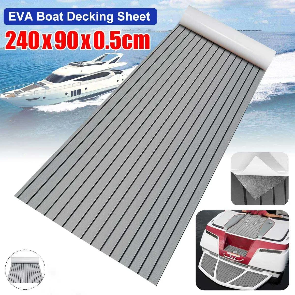 

EVA Foam Faux Teak Boat Deck Mat Brown Decking Sheet Yacht Flooring Anti Skid Mat Self Adhesive Vehicle Pad 240*90cm 5mm