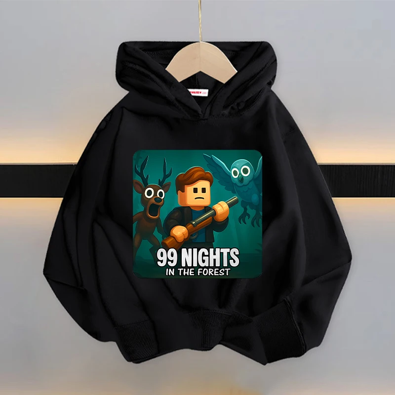 

99 Nights in The Foreste Children's Velvet Hoodie Boys Girls Winter Warm Clothes Cartoon Anime Long Sleeve Top Kid Birthday Gift