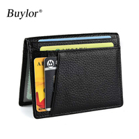 Buylor Genuine Leather Men's Wallet Super Slim Soft Wallet Mini Credit Card Holders Men Wallet Thin Card Purse Women Small Bags