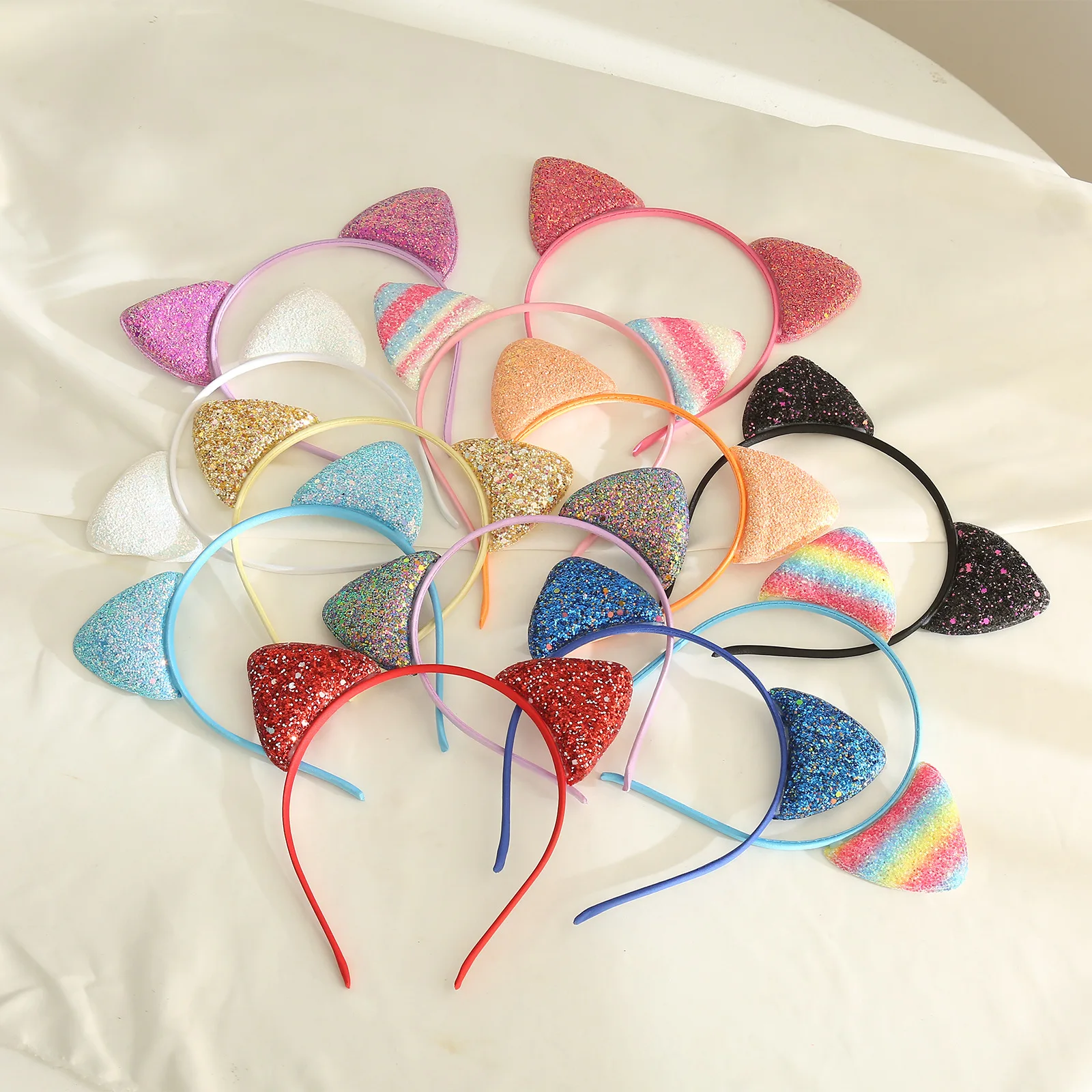 Diadema con orejas de gato para niñas y mujeres, diademas con purpurina, accesorios para el cabello con orejas bonitas, diademas con orejas de gato, aros para el cabello Multicolor