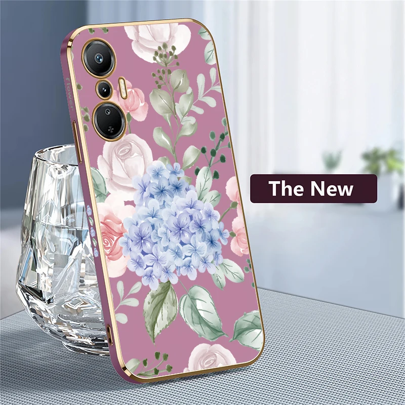 Shockproof Soft Phone Case For Infinix Hot 12 12i 11S 10 Lite 10i 10S NFC 10T 8 9 11 Play Flower Print Plating Silicone Cover