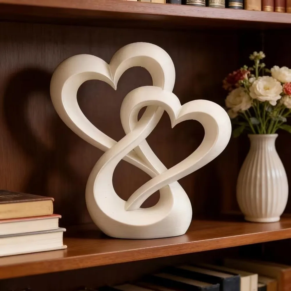 3D Printed Double Heart Ornament Sweet Creative Love Miniature Decoration Lovers Gifts Car Interior Ornament Home Decor