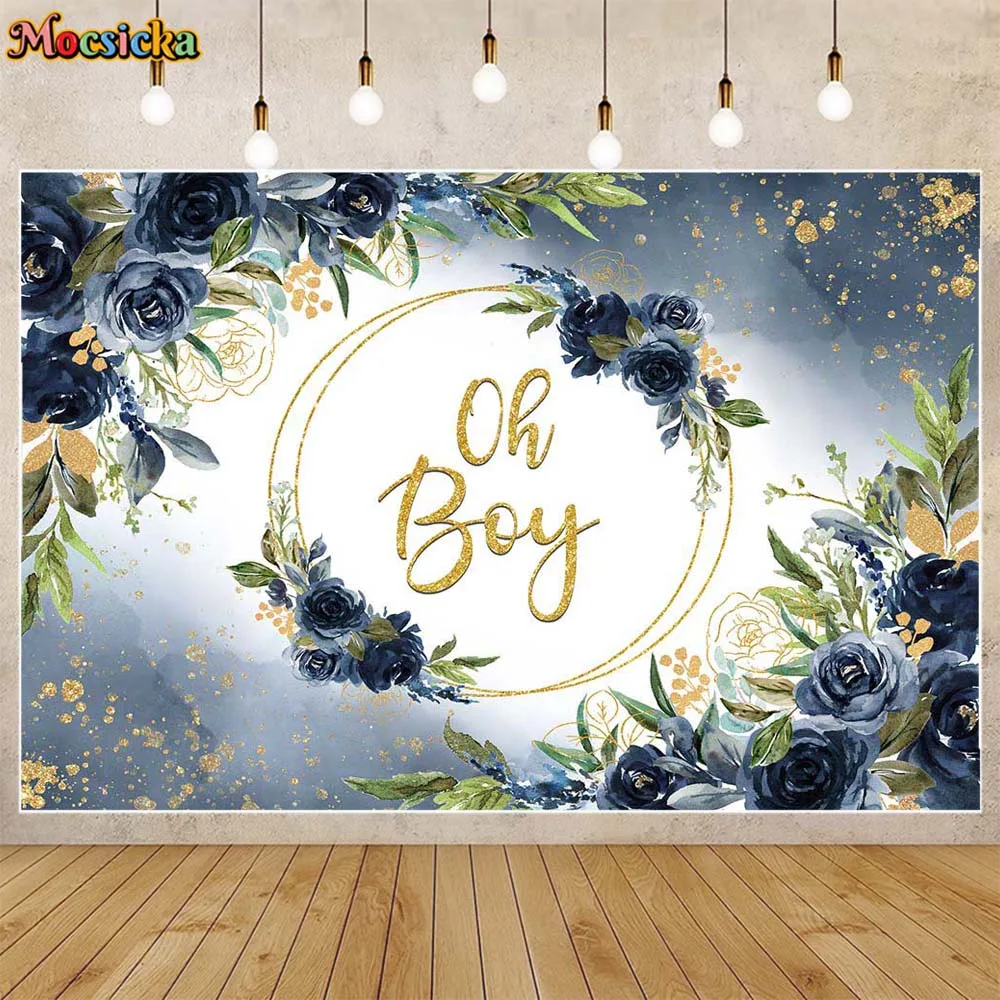 

Mocsicka Oh Boy Baby Shower Backdrop Blue Rose Newborn Welcome Party Child 1st Birthday Background Decor Studio Photocall Banner