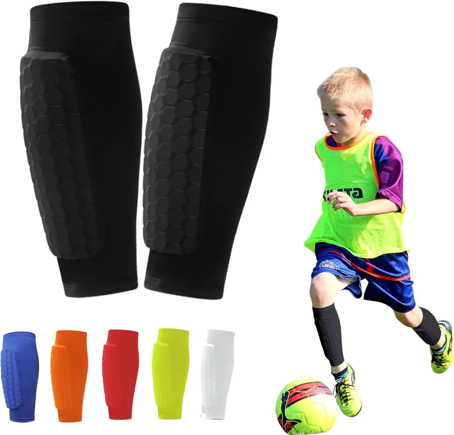 1 Uds. Espinilleras de fútbol para jóvenes y adultos, espinilleras protectoras para niños, funda de compresión de pantorrilla con almohadillas de panal