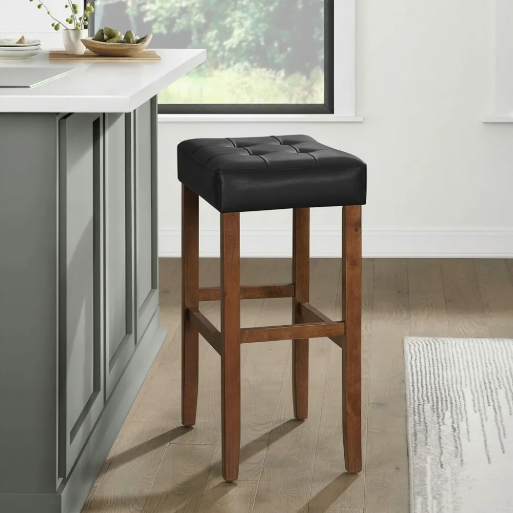 

30-Inch Backless Bar Stool with Faux Leather Seat - Kitchen Island & Bar Stool for Small Spaces, Modern Rustic Decor