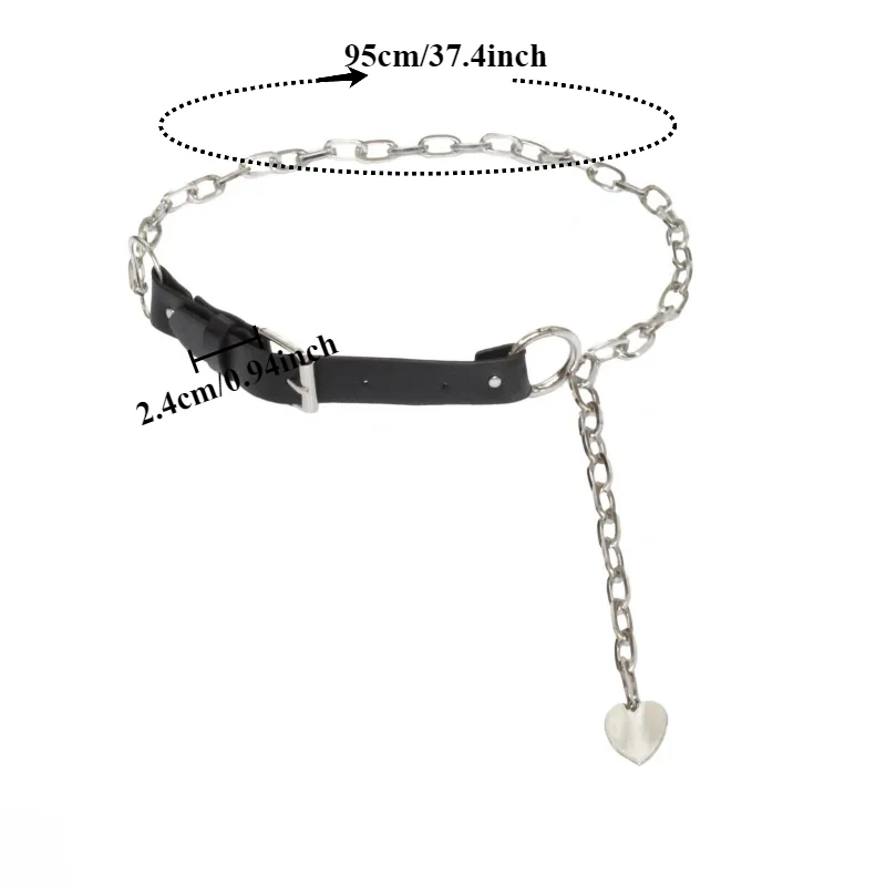 Fashionable Leather Belt with Metal Chain and Heart-Shaped Buckle Trendy High-End Niche Belt for Pairing with Pants and Suits