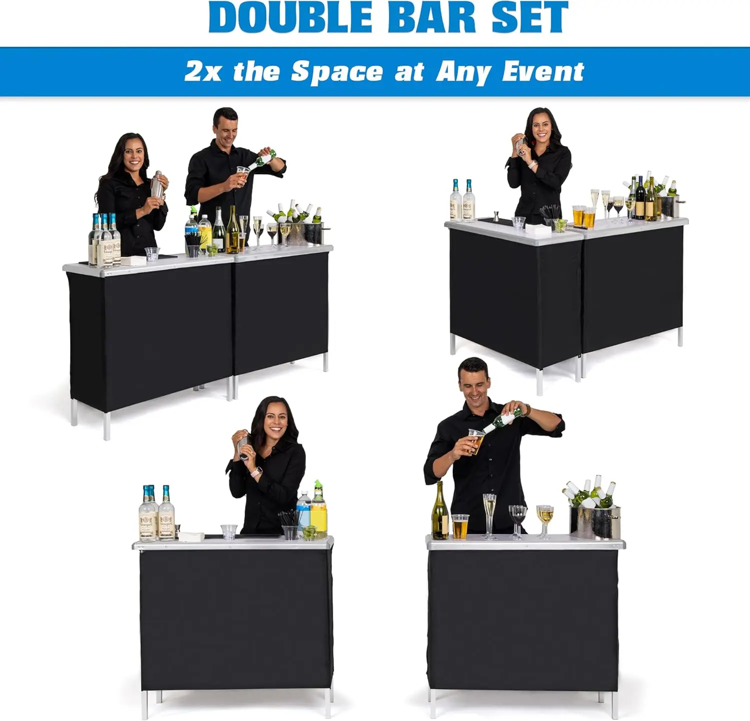 Portable Double Bar Table Set - Mobile Bartender Station for Events - Includes Carrying Case - Standard or LED