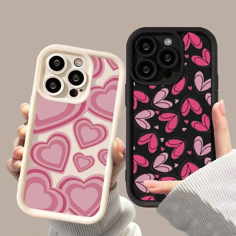 Rosa herzförmige weiche Silikon-Handyhülle für iPhone 16 Hüllen iPhone 15 14 13 12 11 Pro Max XS X XR 7 8 Plus 16e SE 2022 Cover