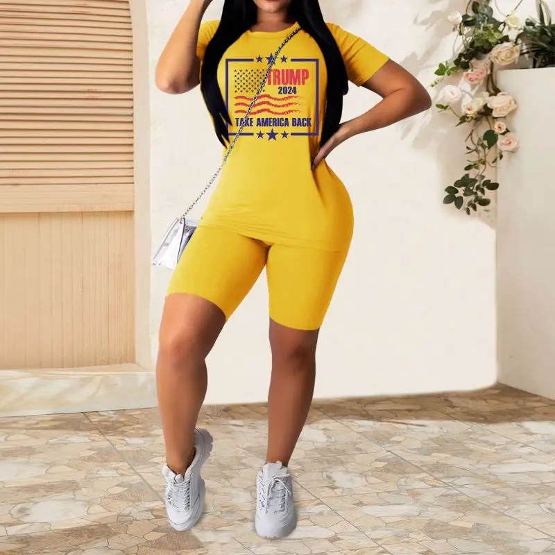 2024 Women's Fashion Round Neck T-shirt Top and Shorts Two Piece Set Shorts Set Women's