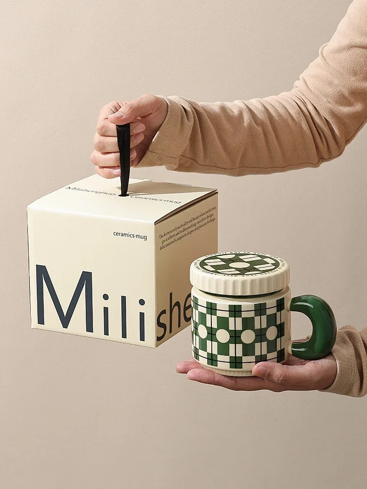 Mug with lid niche design sense cup couple cup large capacity ceramic cup