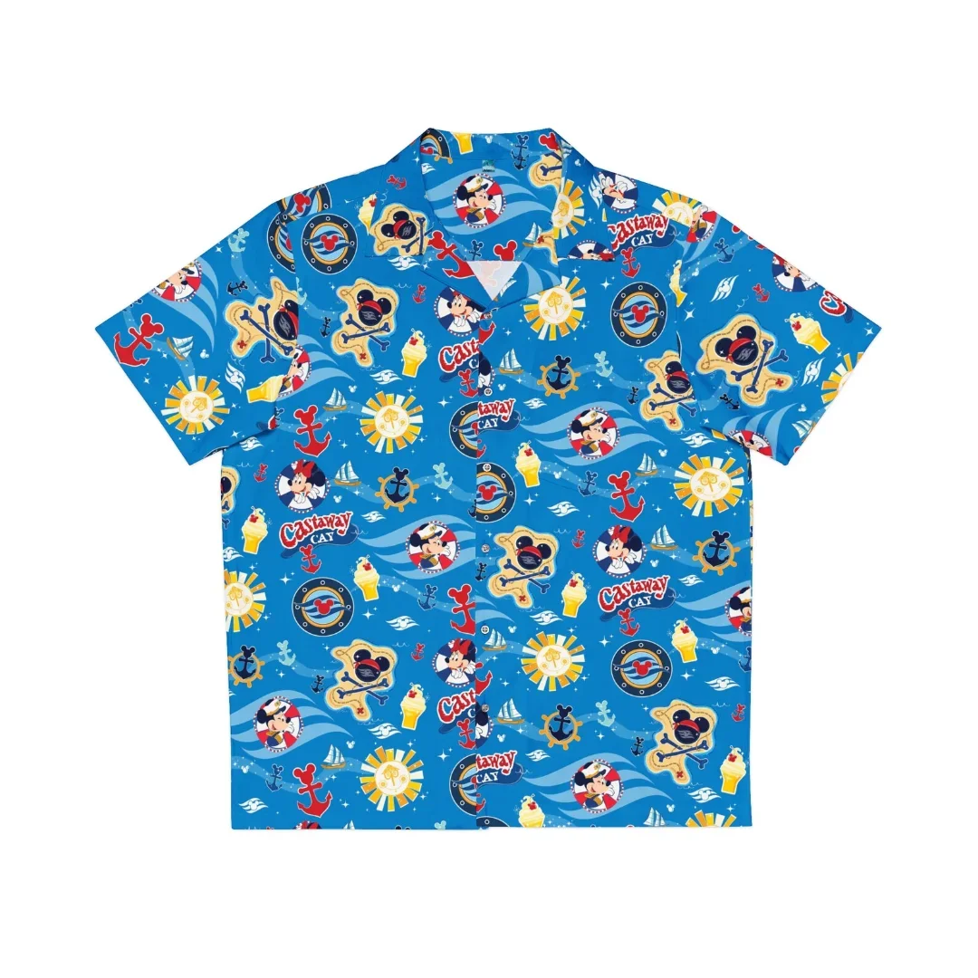 Camisa hawaiana de Mickey Mouse para hombre, camisa con botones, Floral Tropical de Disney, transpirable, para playa, novedad de 2024