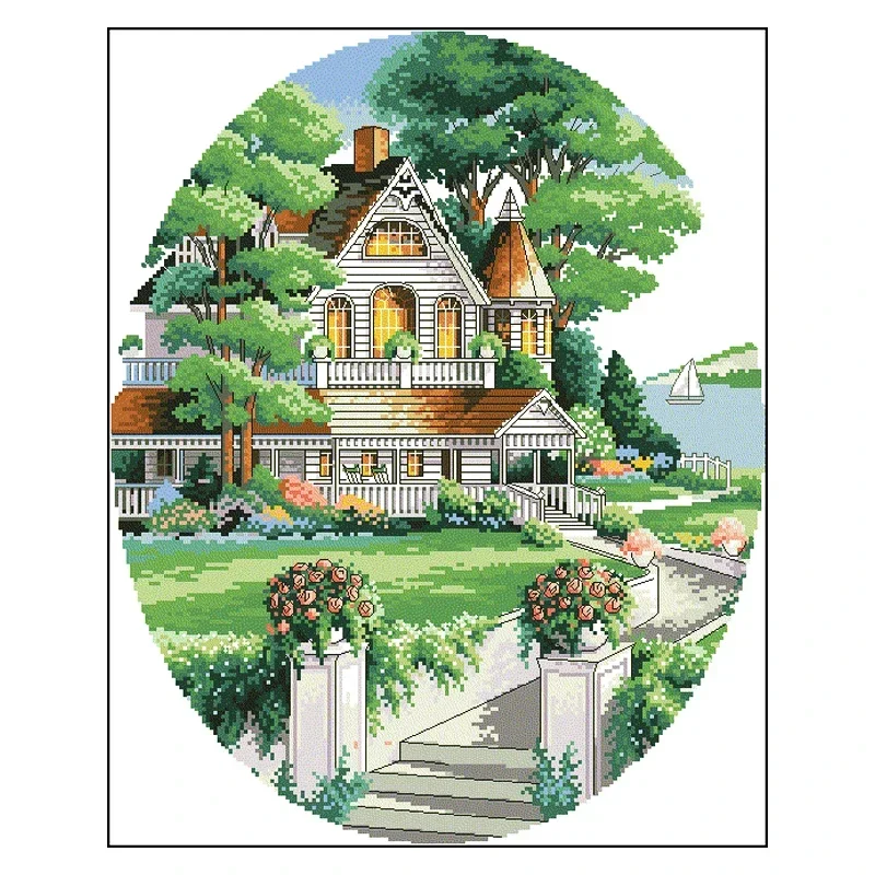 Amishop Top Quality Popular Lovely Counted Cross Stitch Kit Lovely Victorian Home House Dim 03874