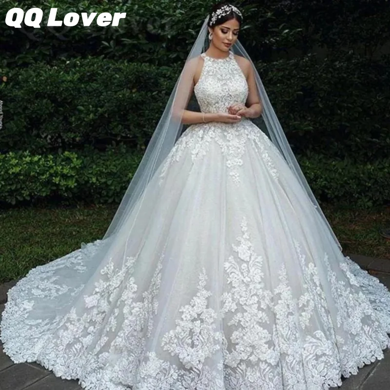 

Customized Vintage Halter Wedding Dress 2025 Luxury Train Vestidos De Novia Lace Robe De Mariée Plus Size Vestido De Noiva