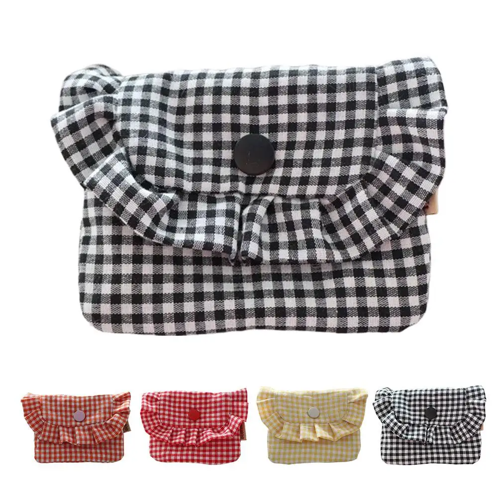 Cute Checkered Pocket Purse for Women Portable Storage Bag for Cash, Cards, Sanitary Napkins & Small Essentials for Girls Gifts