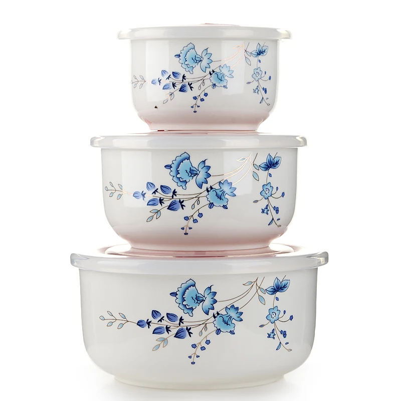 

Crisper Three-Piece Lunch Box Office Worker Ceramic Bowl Bowl with Lid Instant Noodle Bowl Bento Box with Lid