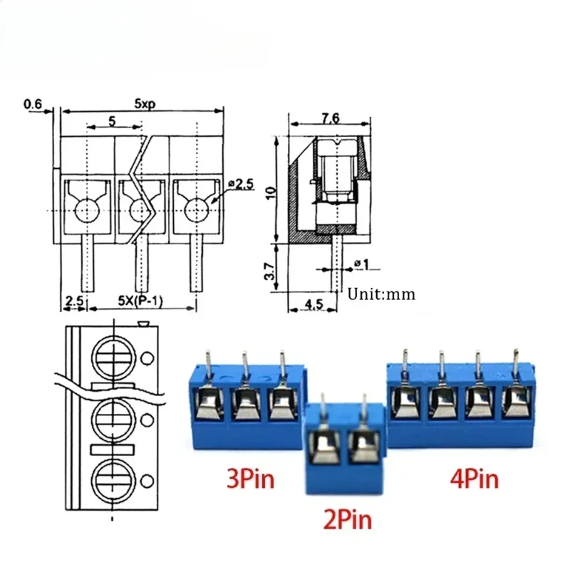 PCB Terminal Blocks Wire Connectors KF301 2P 3P 4P 5P Crimp Electrical Terminals Mechanical Tools for Power Module DIY Projects